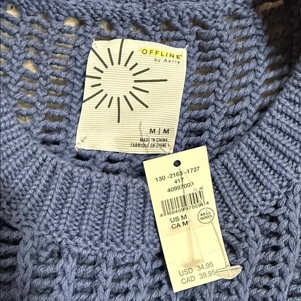 Aerie Easy High-Neck Crochet-Style Tank in‎ Cottage Blue Size Med NWT Lagenlook - Picture 4 of 7